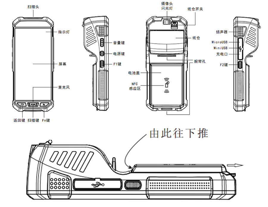  物聯(lián)工業(yè)智能便攜式手持一體機多功能PDA終端NFC不干膠標簽4G藍牙WIFI條碼支持定制